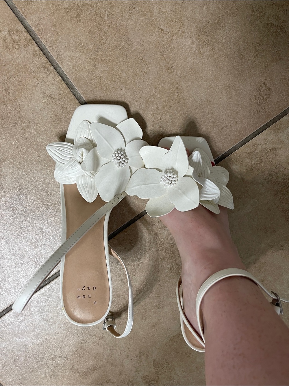 a new day White Floral Applique Square-Toe Sandals